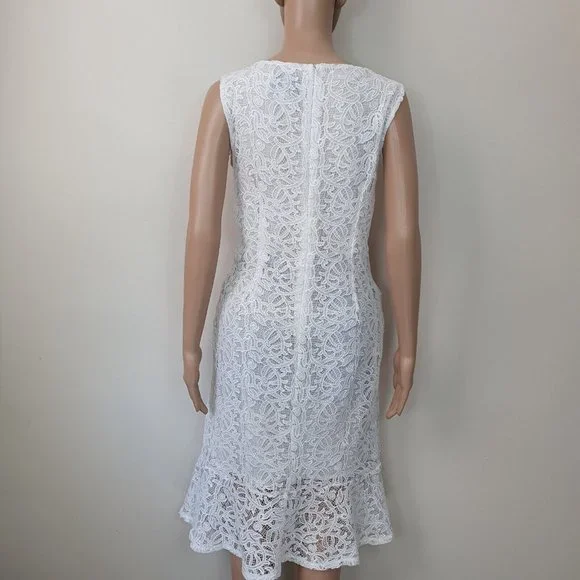 vintage lace floral dress Embroidered white Sz 12 frill fishtail KOREAN cocktail - Picture 5 of 8